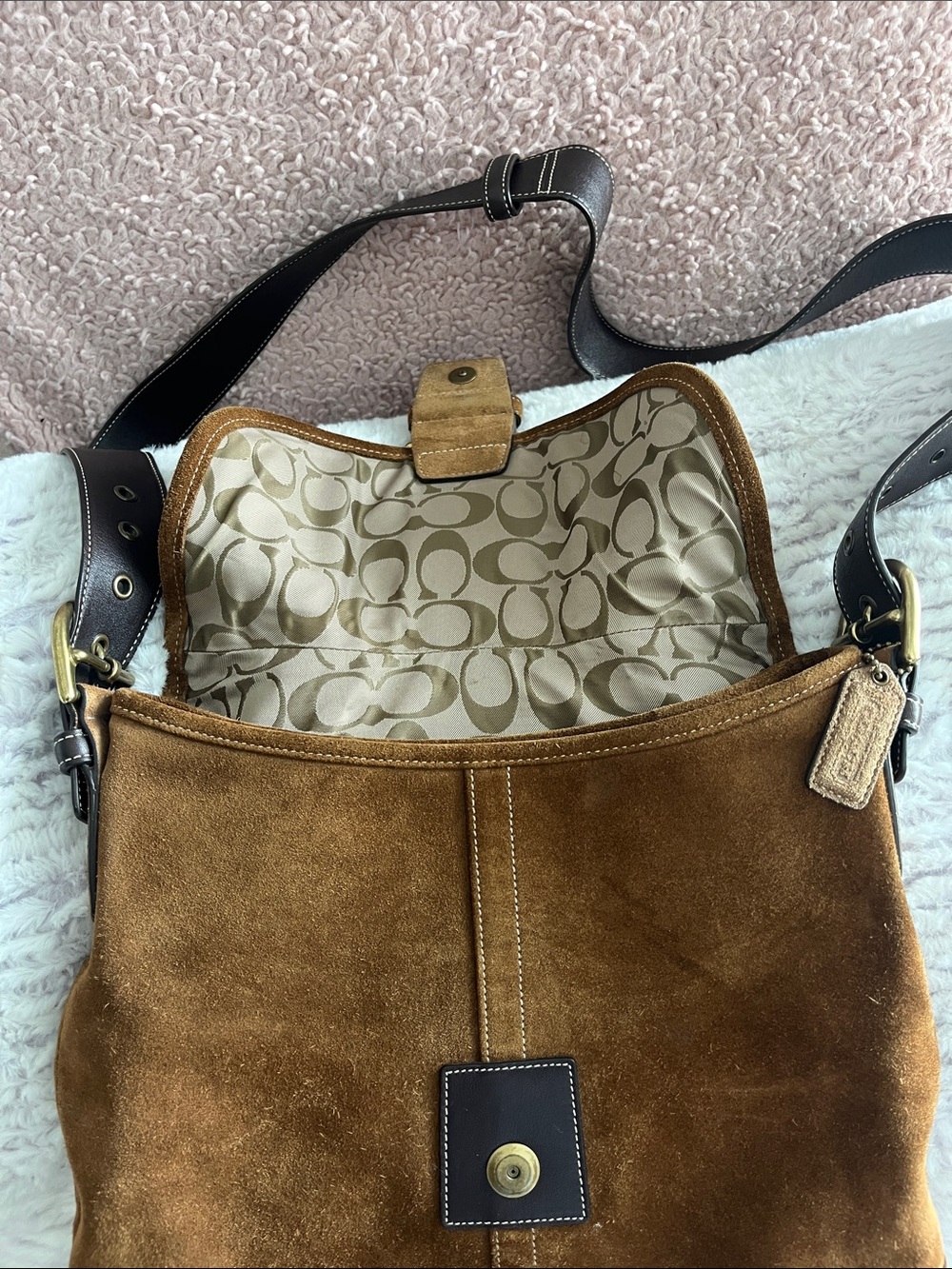 Coach Brown Suede Buckle Shoulder Bag with Dark Strap - Picture 5 of 12